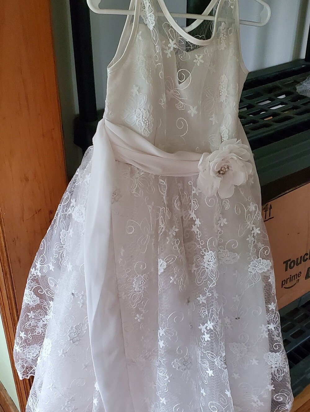 Girls White Lace Flower-Accent Party Dress Size 6